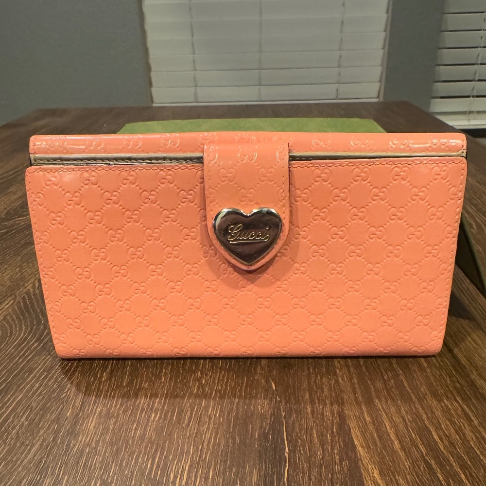 Gucci Coral Wallet with Silver Heart Accent